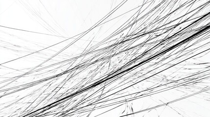 A dynamic, high-contrast abstract image with crossing lines on a clean white background