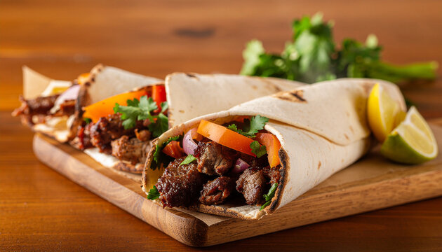 Turkish D ner Kebab Wrap on Kraft Paper Tray