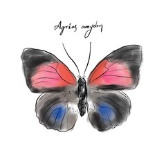 Agrias amydon, white-spotted agrias drawing, hand-drawn digital line art illustration	