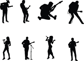Musical performance vector with acoustic guitar silhouettes