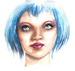 Watercolor woman portrait, hand drawn beauty and fashion illustration