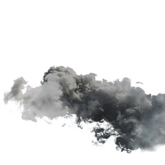 Fototapeta premium Dramatic black smoke cloud swirling against a white background during a highly visible atmospheric event