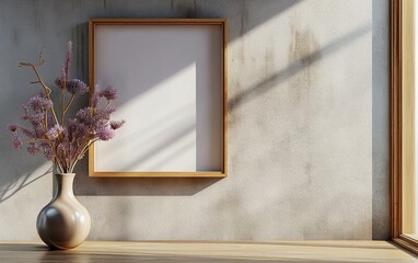 Wooden Frame Blank Canvas With Dried Flowers In Vase