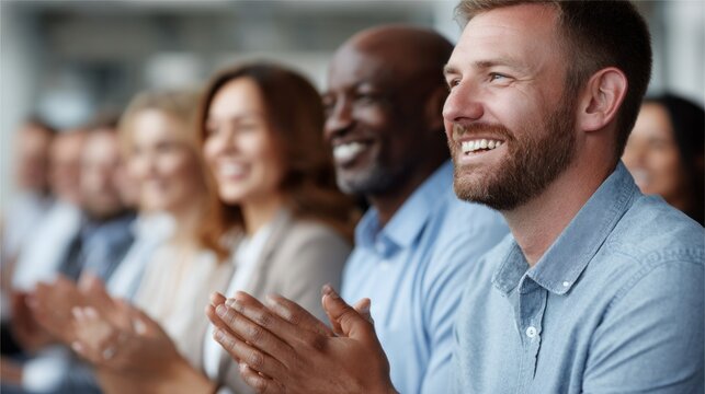 Audience enjoys an engaging presentation at a large event in a modern conference center