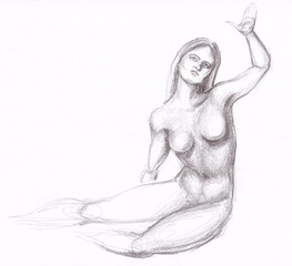 Charcoal woman portrait, hand drawn beauty and fashion illustration	
