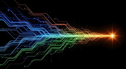 Abstract technology background with glowing lines and light trails, representing data flow, connectivity, and innovation in the digital age
