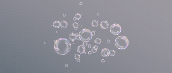 Realistic soap bubbles transparent floating PNG.