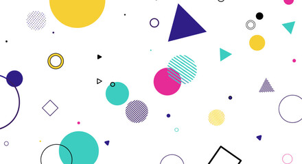 Dynamic abstract geometric shapes floating animation background with vibrant colors and playful patterns