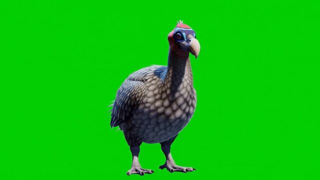 3D Dodo Bird Model Floating Mid-Air on Green Screen - Animated Fantasy Visuals