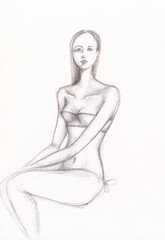 Charcoal woman portrait, hand drawn beauty and fashion illustration	
