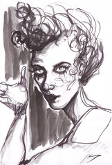 Watercolor woman portrait, hand drawn beauty and fashion illustration