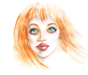 Watercolor woman portrait, hand drawn beauty and fashion illustration