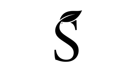 Stylish Black S Letter with Leaf Design.