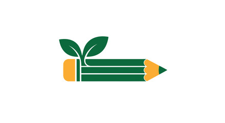 Green Pencil with Leaves: Symbol of Growth and Education.