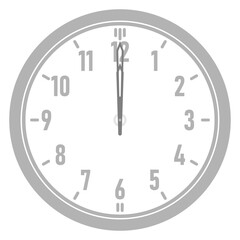 A Simple Clock Showing 12O'Clock, Minimalist Vector Clock at 12:00, Gray Clock Isolated on a transparent Background