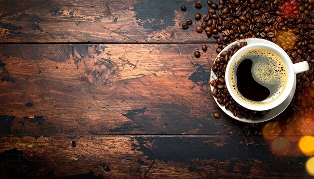 Coffee cup on rustic wooden table