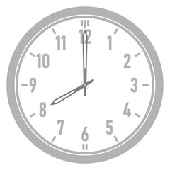 A Simple Clock Showing 8O'Clock, Minimalist Vector Clock at 8:00, Gray Clock Isolated on a transparent Background