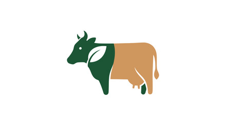 Green and Brown Cow Logo Design with Leaf Element.