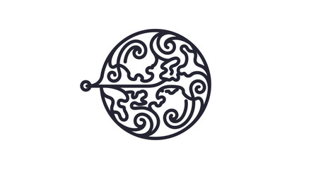 Abstract circular design with intricate swirling patterns and a central horizontal element.