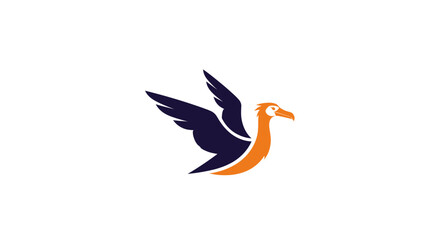 Stylized Flying Bird Logo with Orange Body and Dark Blue Wings.