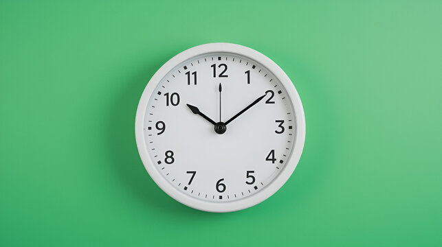 White round clock showing Ten o'clock on green background - Powered by Adobe