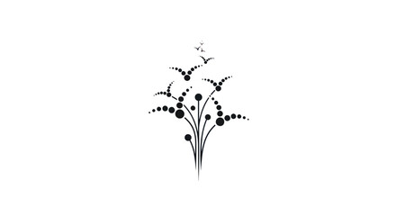 Stylized Floral Arrangement with Bird-like Elements in Black and White.