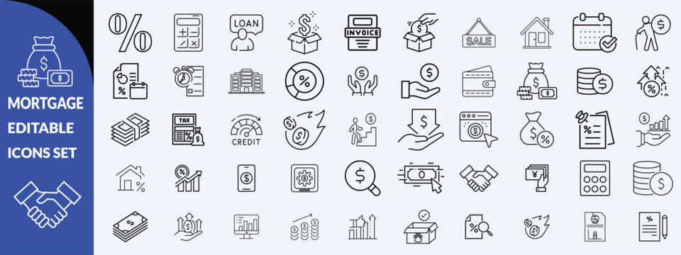 Loan and credit line icons. Editable stroke. For website marketing design, logo, app, template, ui, etc. big icon  Vector set design .