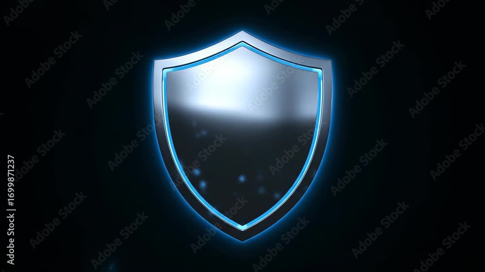 Poster glowing shield digital protection and cybersecurity network security with blue light technology, fut