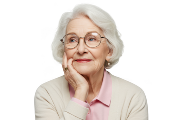 Elderly woman with glasses isolated on transparent background