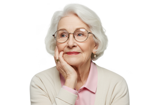 Elderly woman with glasses isolated on transparent background