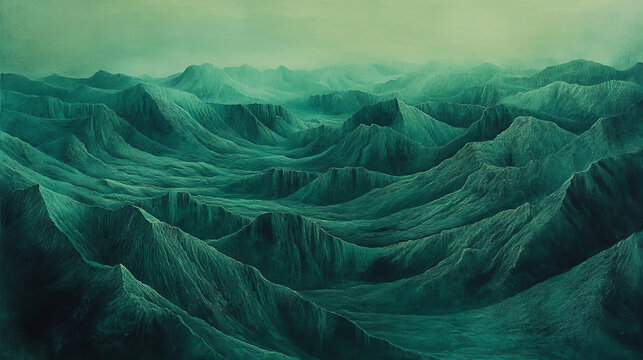 Repetitive patterns mountain ridges and valley acd b bf d acb lush green landscape rugged terrain layered hills natural formations scenic view remote wilderness high elevation dramatic scenery