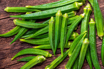 Fresh green okra, Organic vegetable, Asian food ingredients, Okra or Lady's finger or Bhindi fresh...