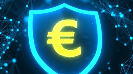 Glowing euro shield digital security network protection and finance technology, blue neon cyber defense, futuristic financial safety, innovation, secure transactions, online protection, trust - Powered by Adobe