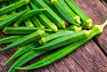 Fresh green okra, Organic vegetable, Asian food ingredients, Okra or Lady's finger or Bhindi fresh green vegetable