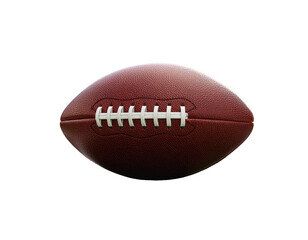 Hyper-realistic PNG of a classic brown leather football placed on artificial turf, su 265626