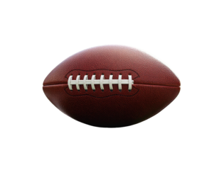 Hyper-realistic PNG of a classic brown leather football placed on artificial turf, su 265626