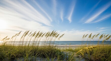 Sea oats beach landscape calm ocean blue sky nature photography