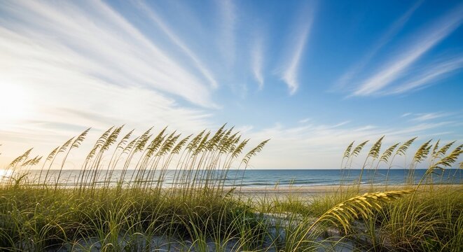 Sea oats beach landscape calm ocean blue sky nature photography
