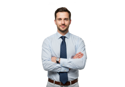 Confident businessman with arms crossed professional portrait studio shot transparent background