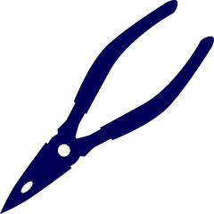 Silhouette Vector of Nose pliers. Icon of Needle nose pliers.  Vector Illustration of Precision Long Nose Plier. needle nose pliers on white background. 