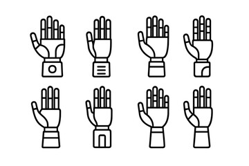 Fototapeta premium Neon glow robotic hand icons on futuristic dark background