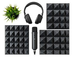 Hyper-realistic PNG of a group arrangement of modern acoustic soundproofing panels in 340484