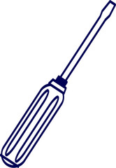 Flat Screwdriver isolated on white background. Flathead screwdriver tool icon vector. Cute screwdriver flat vector. Line Art Drawing of a Flathead Screwdriver Tool, Isolated on White