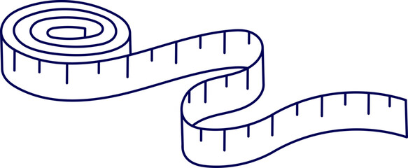 Measuring Tape vector illustration. Vector line art illustration of a measuring tape roll isolated. Rolled-up measuring tape used for sizing and measurement. Simple tap measure. 