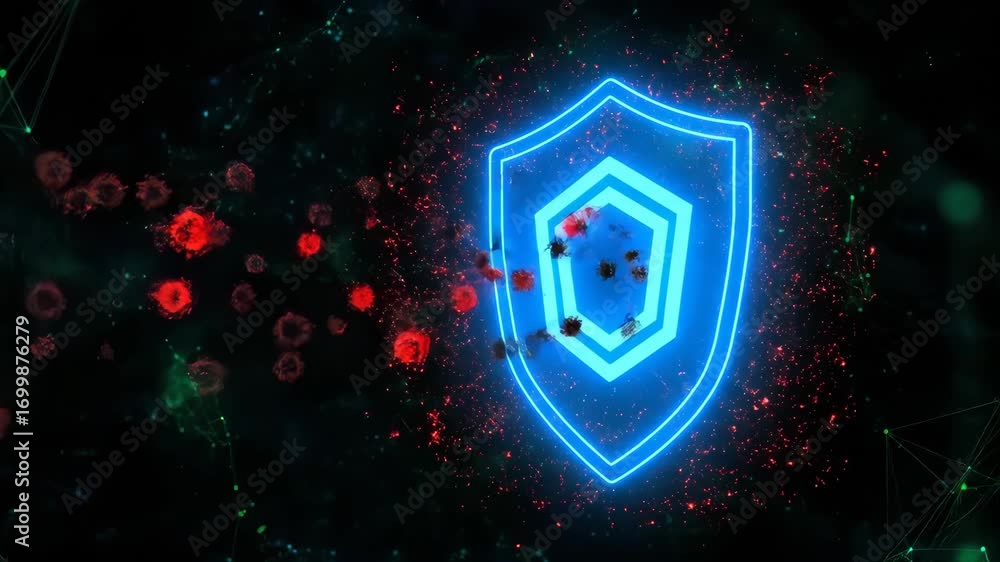 Aufkleber glowing shield digital protection and cybersecurity with virus malware secure blue neon defense tech