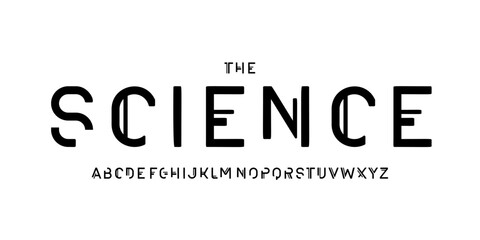 Science technology font, futuristic alphabet for scientific headline, medical digital product logo, display device typography, app UI typographic design. Modern vector typeset.