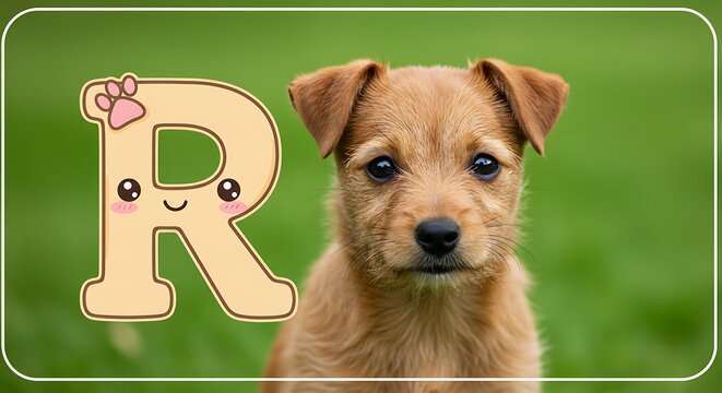 春の小犬とRの文字