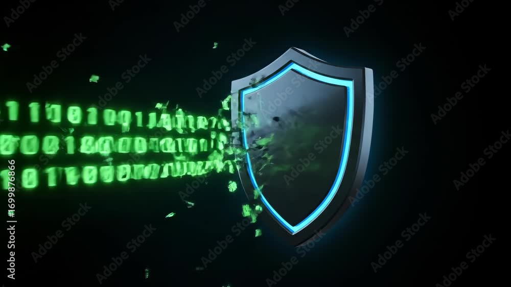 Aufkleber secure shield icon deflecting glowing binary code, symbolizing cybersecurity, digital protection, da