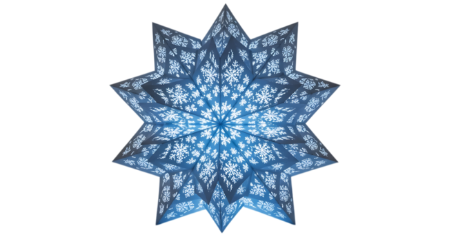 Festive blue star lantern with snowflake patterns for winter holiday celebrations and magical festive nights