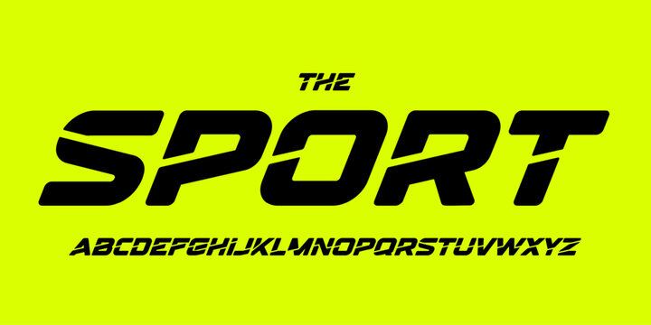 Sporty italic alphabet, wide bold font for powerful dynamic lettering, swift automotive logo, energetic daring headline, car racing branding. Vector typeset